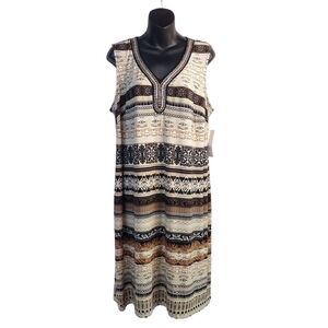 Studio One Women's Multi Color Beaded Embellished V-Neck Dress Sz 1X NWT